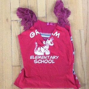 Unique elementary school tee shirt with lace accents